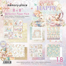 Memory Place Happy Birthday 8x8 scrapbook paper pack with pastel floral and bunny birthday designs