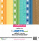 Adventure Awaits Bella Besties 12x12 scrapbook paper collection featuring gingham stripes dots woodgrain and outdoor inspired colours