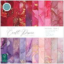 Craft Consortium Ink Drops Rose 2 12x12 paper pad featuring pink, blush and lavender alcohol ink designs with gold veining