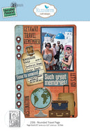 Travel themed metal dies with luggage, globe and rounded scrapbook page design