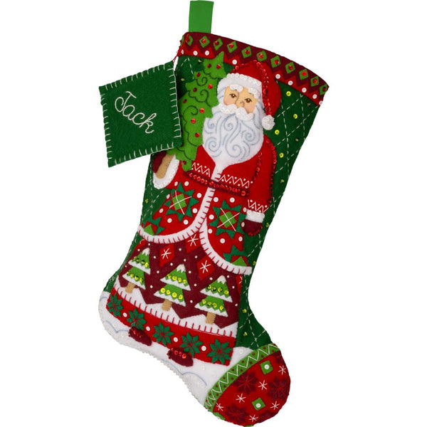 Bucilla Felt Stocking Applique Kit 18" Long Santa's Quilted Delight