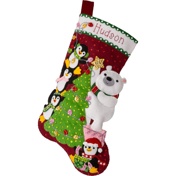 Bucilla Felt Stocking Applique Kit 18" Long Arctic Tree Trimmers