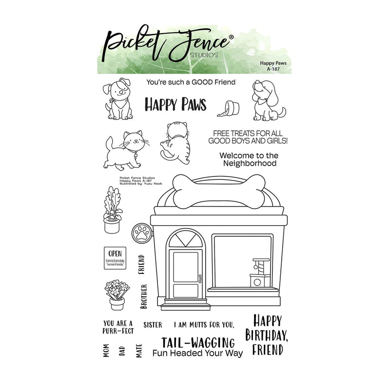 Picket Fence Studios Clear Stamp Set - Happy Paws