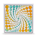 Colorful dot pattern with a spiral design on a white background