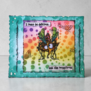 Colorful artwork with a cartoon mosquito and text on a textured background
