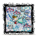 Illustration of a fairy with text about flying and bravery on a polka dot background.