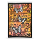 Vintage-style poster with butterflies and text on a white background