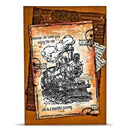 Vintage-style poster with a steam locomotive illustration and motivational text on a brown background.
