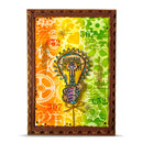 Decorative card with a colorful design featuring gears and numbers on a white background