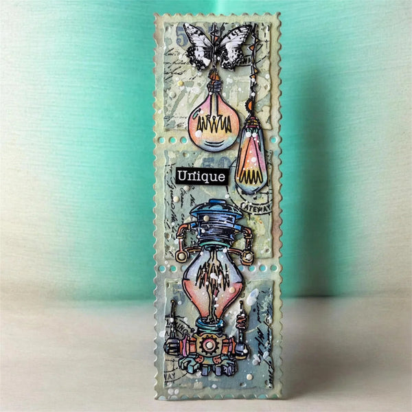 Decorative bookmark with artistic designs and text on a gradient background