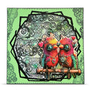 Colorful owl design on a green background with intricate patterns