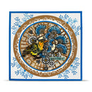 Decorative square piece with birds and floral patterns on a white background