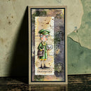 Vintage-style card with a邮差 (postman) illustration on a textured background