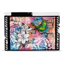 Decorative folder with floral and bird design on a colorful background