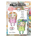 Aall & Create stamp set packaging with two cartoon characters and text on a colorful background.