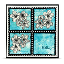 Decorative card with floral design and 'Hello' text on a blue background