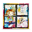 Colorful art print with a girl holding a heart and paintbrush, and text 'craft a little magic'.