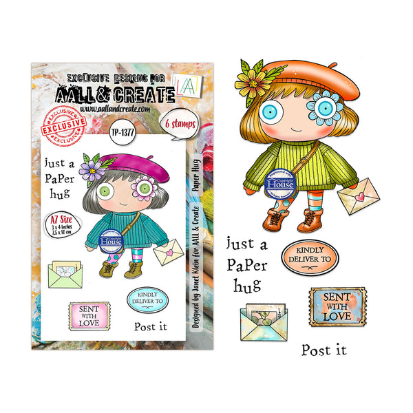 Stamps with a cute character design and text on a white background
