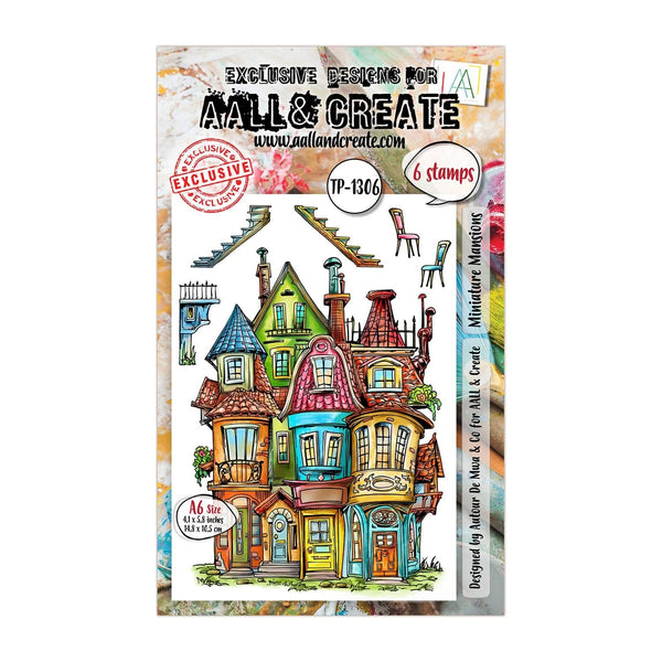 Packaging of AALL & Create stamps with colorful houses illustration