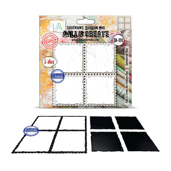 Packaging of dies for wall and create with sample cutouts on a white background