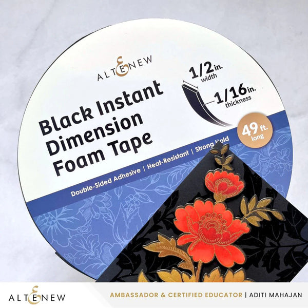 Altenew Black Instant Dimension Foam Tape packaging with floral design on a white background