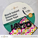 Alte New Black Instant Dimension Foam Tape packaging with decorative tape on a gray background