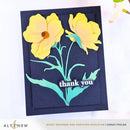 Card with yellow flowers and 'thank you' text on a navy background, featuring Altenew branding.