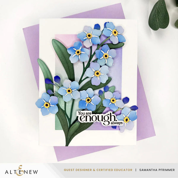 Card with blue flowers and 'You are enough always' text on a white background