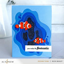 Card with clownfish and 'you make life fintastic' text on a blue background, featuring Altenew branding.