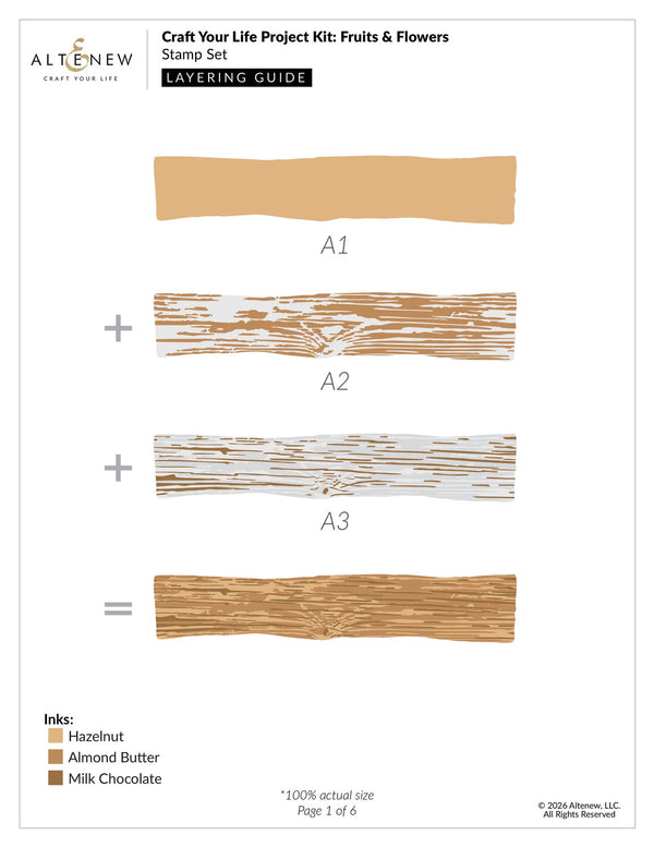 Layering guide for a craft project kit with different ink colors and layering options.