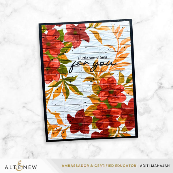 Floral card with 'a little something for you' text on a white marble background, featuring the brand 'Altenew'.