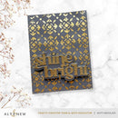 Decorative card with 'shine bright' text and gold floral patterns on a gray background, featuring the brand 'Altenew'.