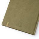 Olive green fabric with a brand logo on a white background