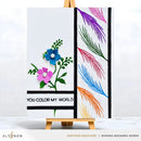 Decorative wall art with floral design and text 'You Color My World' on a white background.