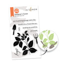 Altenew Gardener's Corner silhouette stamp set packaging with stamps and die-cut pieces on a white background