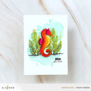 Colorful seahorse card with seaweed and 'sea you later' text on a white background