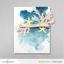 Decorative card with coral and starfish design on a watercolor background, featuring the brand 'Altenew'.