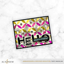 Colorful card with floral design and 'Hello Sunshine' text on a marble background