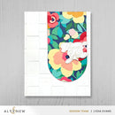 Colorful floral card with 'Happy Birthday' text on a gray background, featuring Altenew branding.
