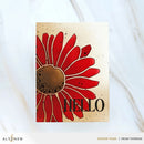 Card with red flower design and 'HELLO' text on a beige background