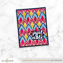 Colorful card with geometric pattern and 'just a note' text on a marble background, featuring the brand 'Altenew'.