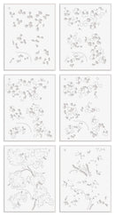 Set of six floral patterned tiles on a white background