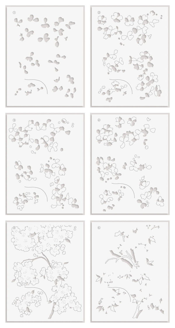Set of six floral patterned tiles on a white background