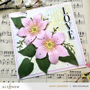 Card with pink flowers and 'LOVE' text on sheet music, featuring Altenew branding.