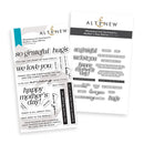 Two sheets of Altenew clear stamps with Mother's Day sentiments on a white background.