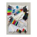 image of assorted art supplies pencils, soft pastels, paint brushes etc
