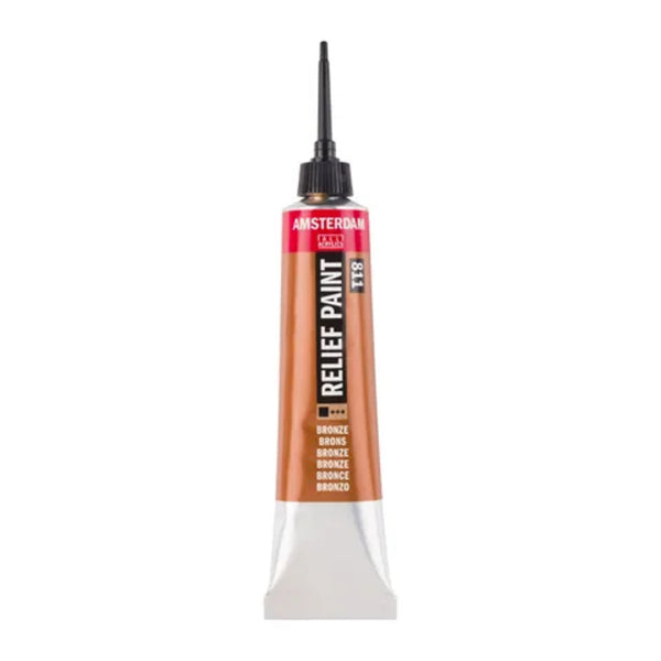 Tube of relief paint with a visible brand label on a white background