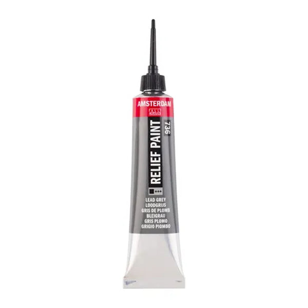 Tube of relief paint with 'Amsterdam' branding on a white background