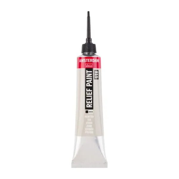 Tube of relief paint with 'Amsterdam' branding on a white background