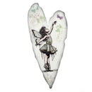Heart-shaped pillow with fairy design on a white background